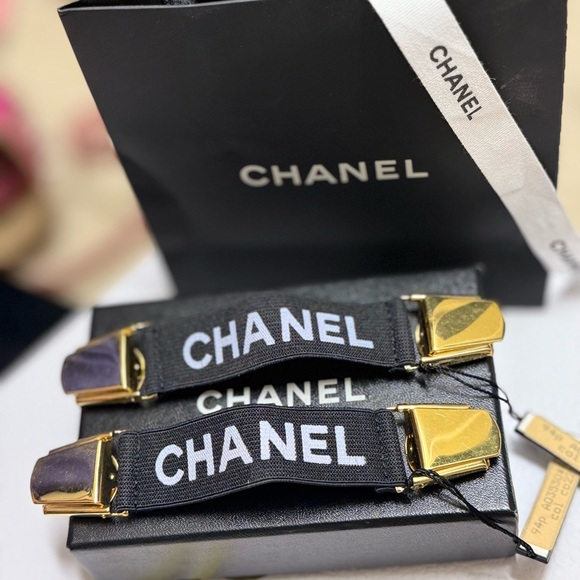 CHANEL Accessories - CHANEL Black and Gold Suspenders Accessories